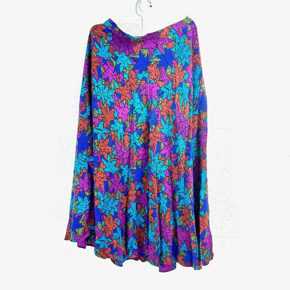VTG Anne Crimmins For Umi Collection Colorful Leaf Print 100% Silk Skirt Sz 12